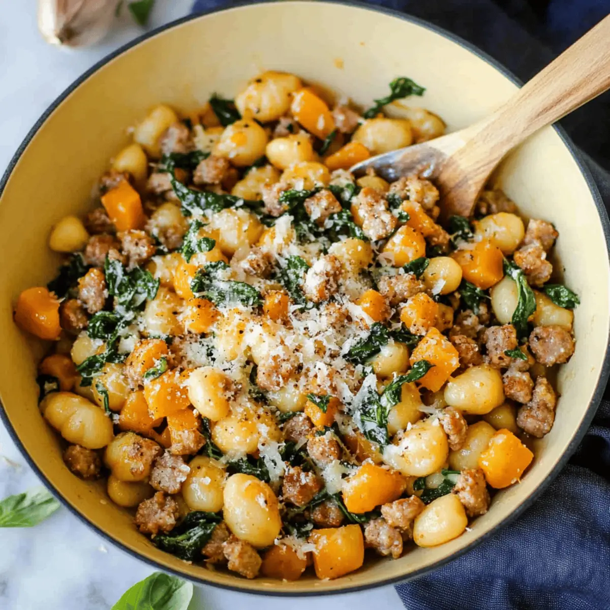 Creamy Butternut Squash Gnocchi with Sausage in One Skillet