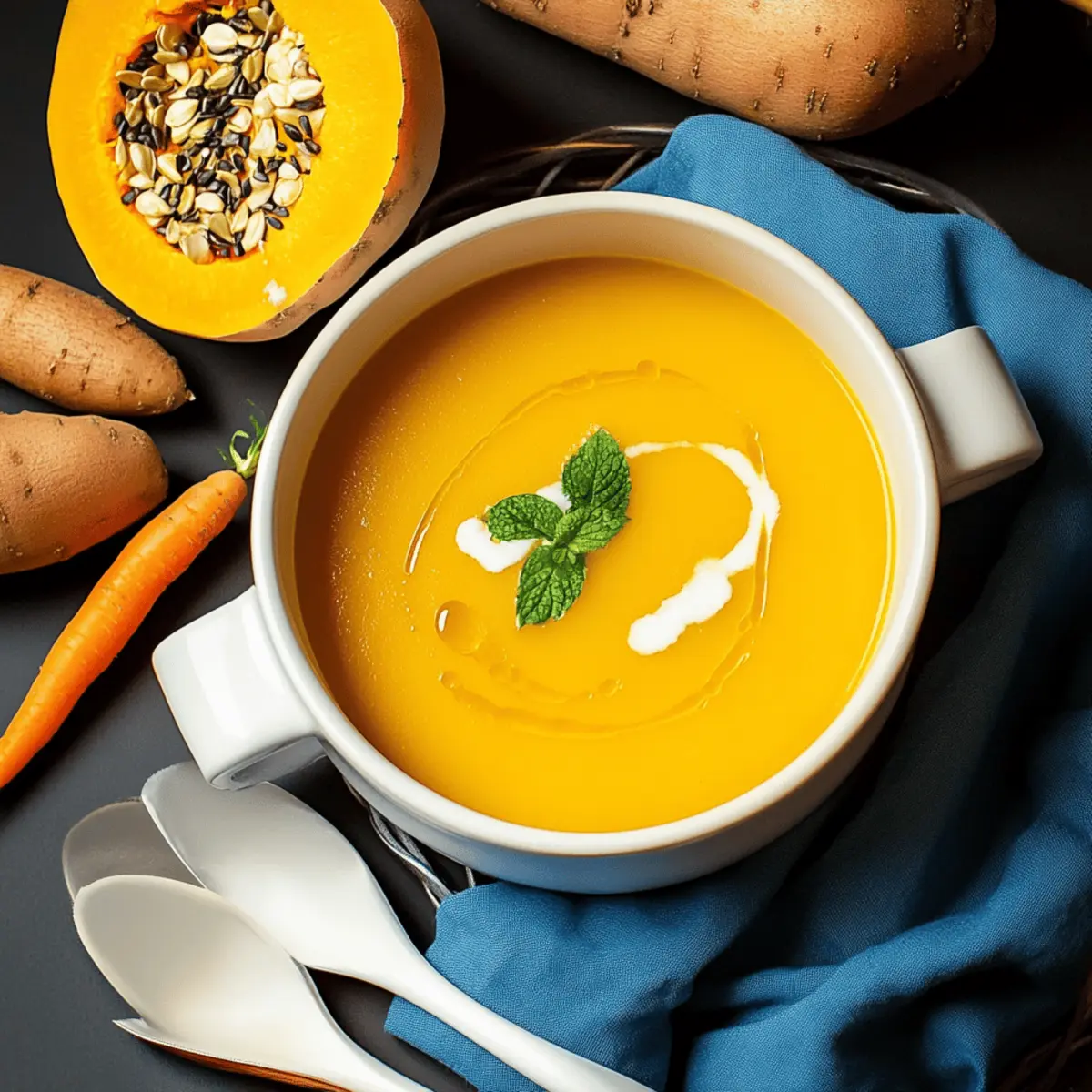 Roasted Butternut Squash, Sweet Potato and Carrot Soup