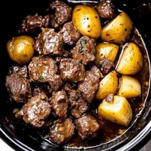 Crockpot Garlic Butter Beef Bites with Potatoes