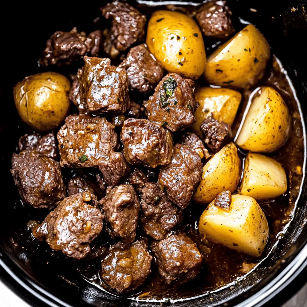 Crockpot Garlic Butter Beef Bites with Potatoes