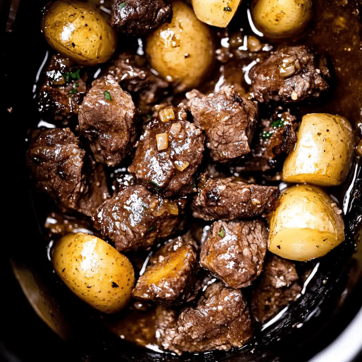 Crockpot Garlic Butter Beef Bites with Potatoes for Easy Dinners