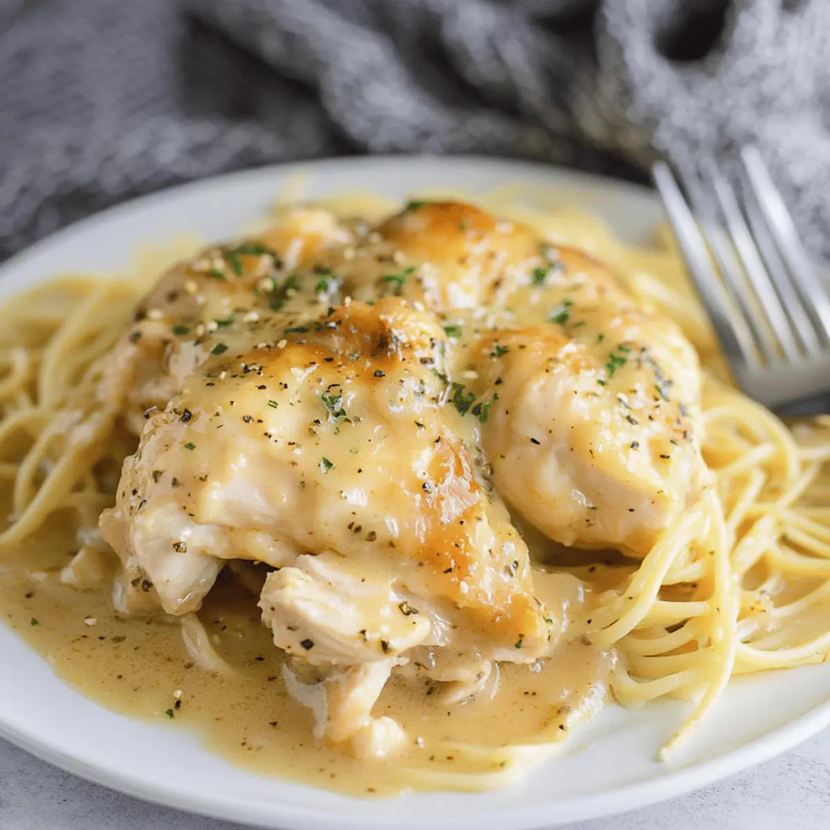 Easy Crockpot Angel Chicken Recipe Over Creamy Pasta