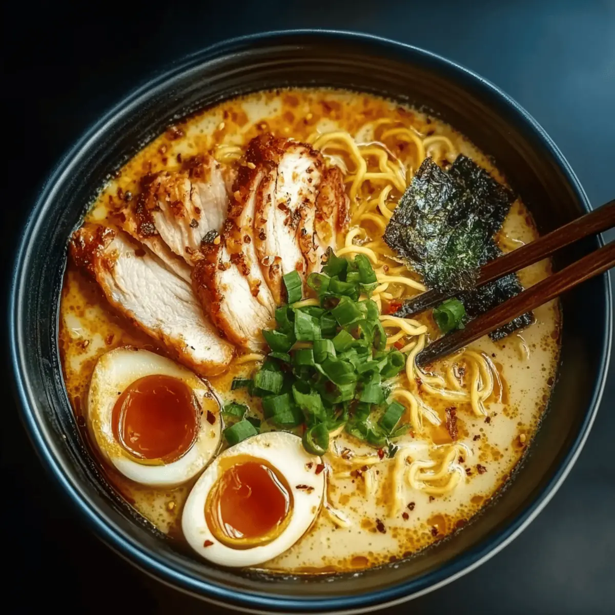 Fiery Chicken Ramen Recipe with Creamy Garlic Sauce Delight
