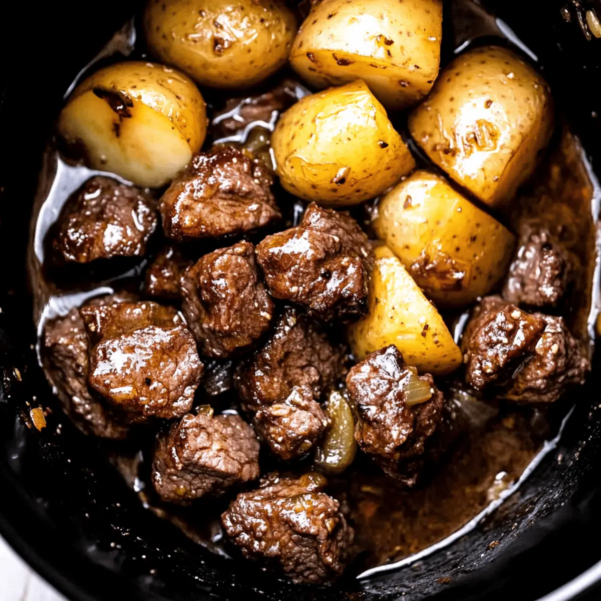 Crockpot Garlic Butter Beef Bites with Potatoes for Easy Dinners