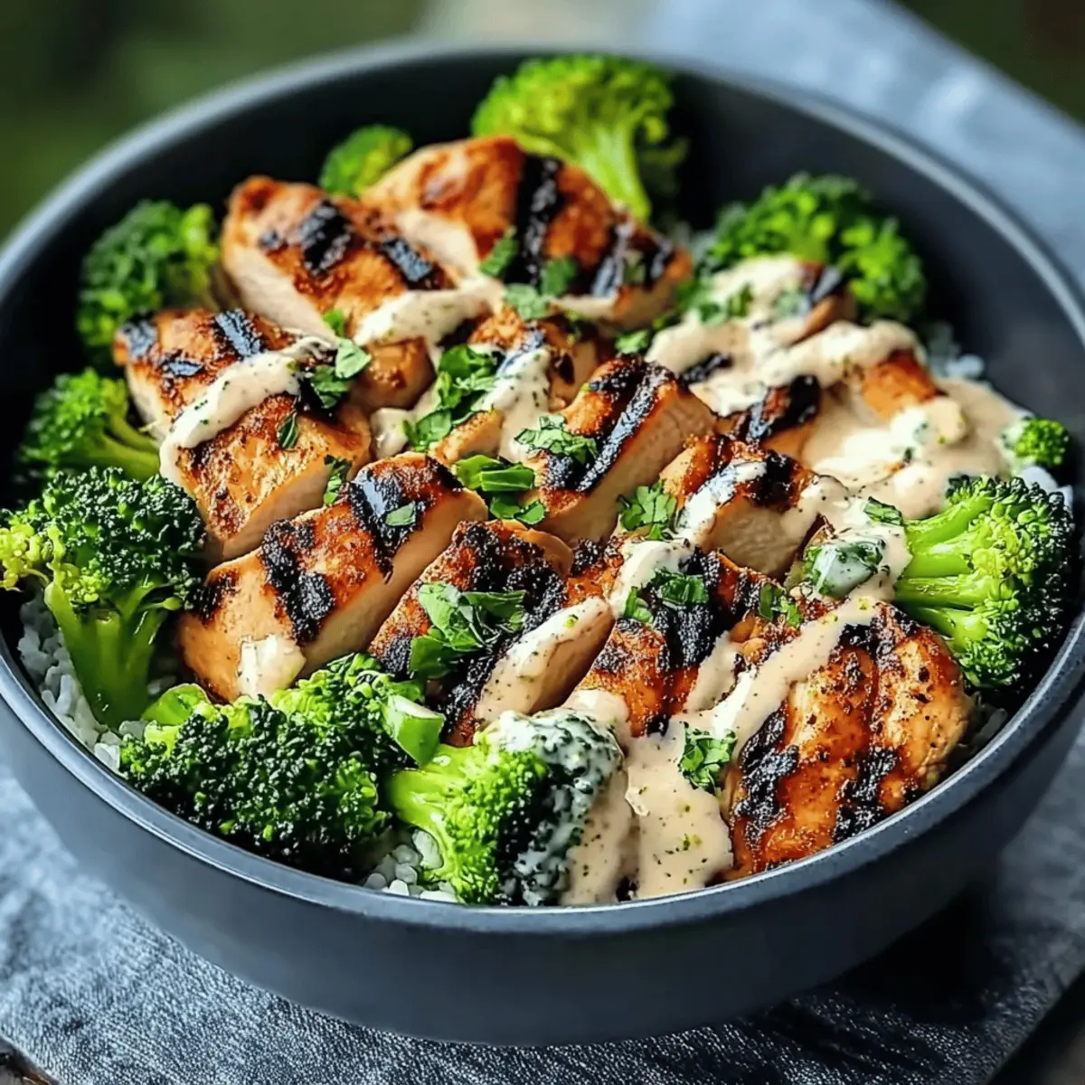 Grilled Chicken & Broccoli Bowls with Garlic Sauce