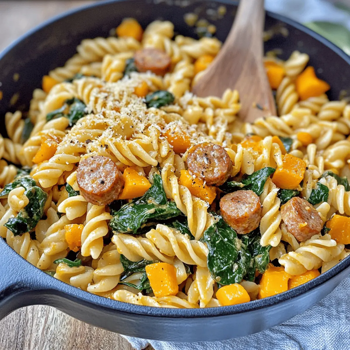 Butternut Squash Pasta with Sausage and Spinach Recipe Delight