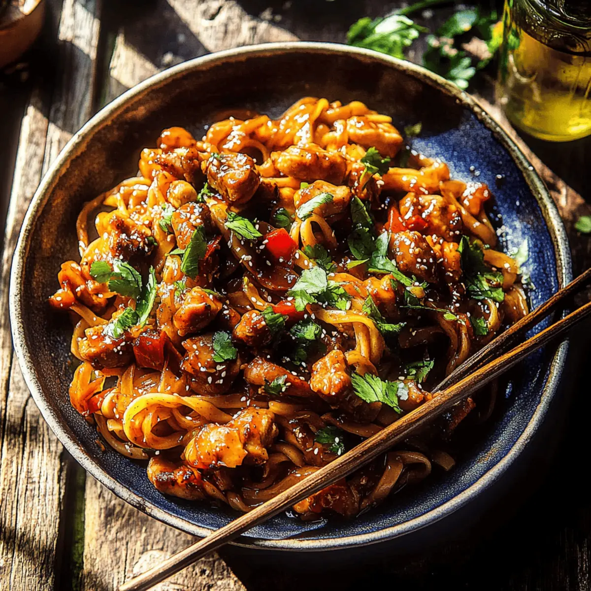 Sticky Garlic Chicken Noodles: Easy Crispy Drunken Noodles Recipe