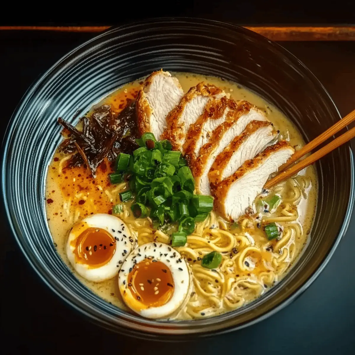 Fiery Chicken Ramen Recipe with Creamy Garlic Sauce Delight