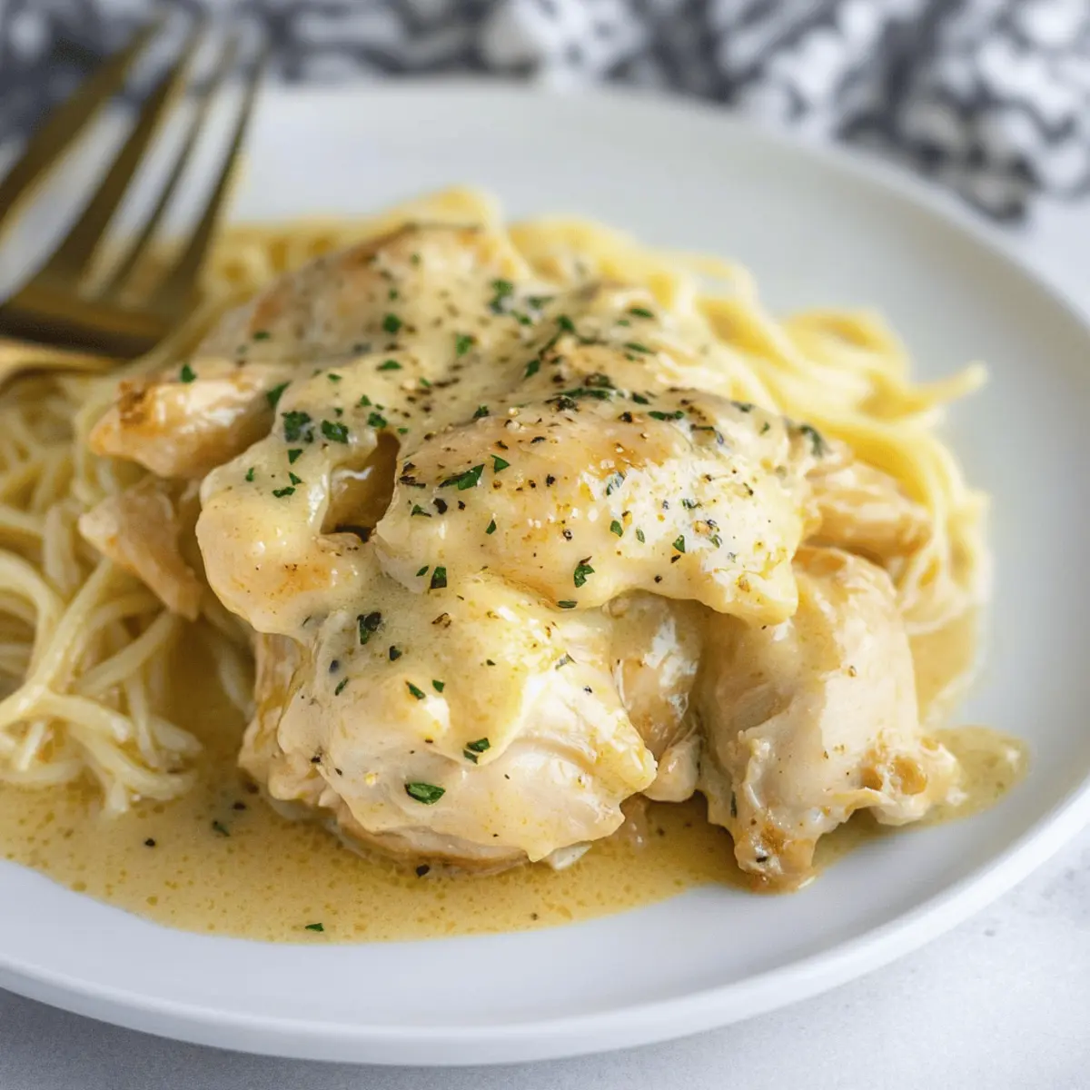Easy Crockpot Angel Chicken Recipe Over Creamy Pasta