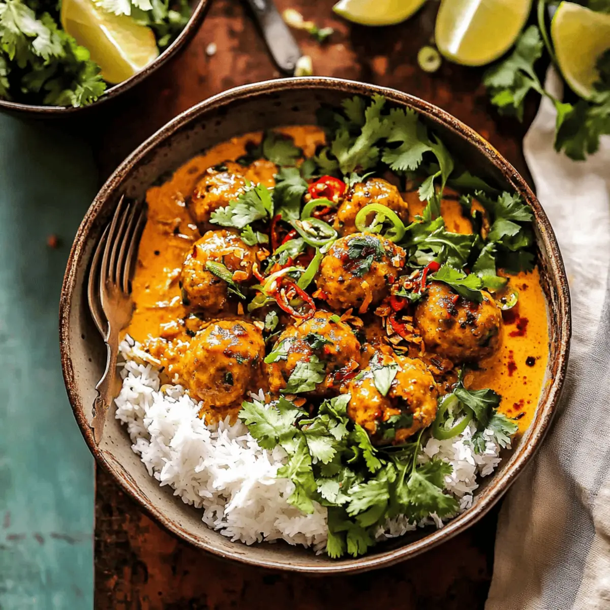 Thai Chicken Meatballs in Coconut Curry with Garlic Butter Sauce