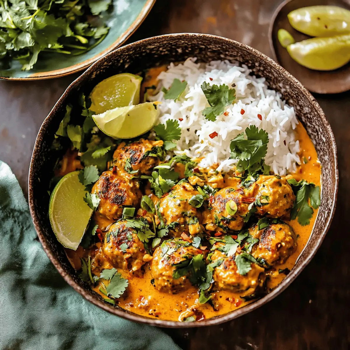 Thai Chicken Meatballs in Coconut Curry with Garlic Butter Sauce