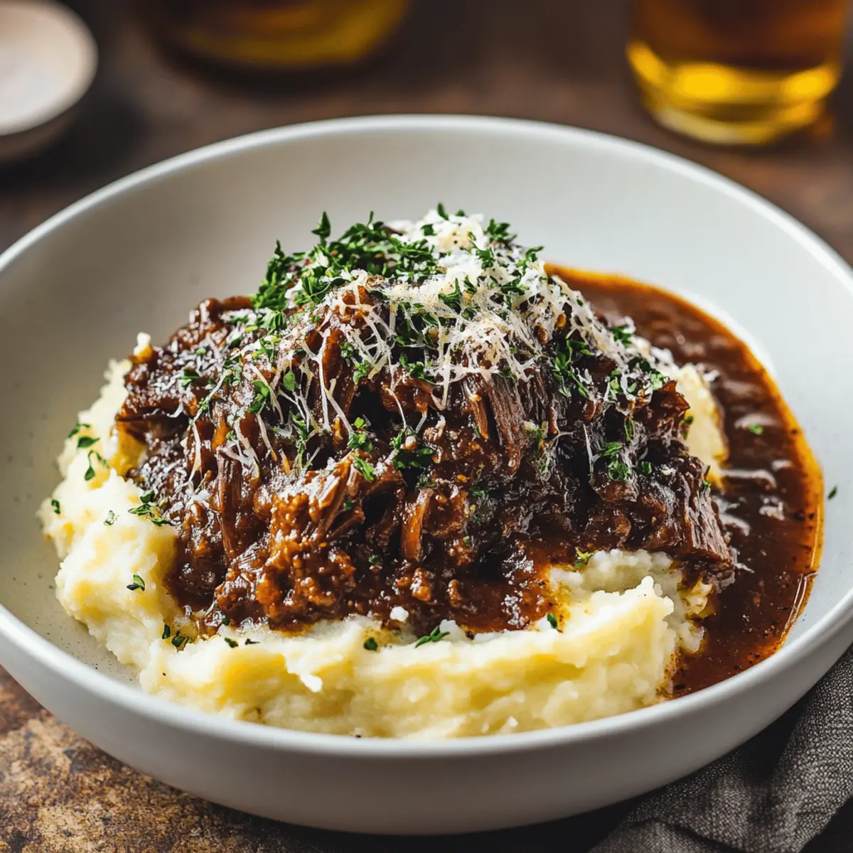 Tender Short Rib Ragu Over Silky Parmesan Mashed Potatoes Recipe