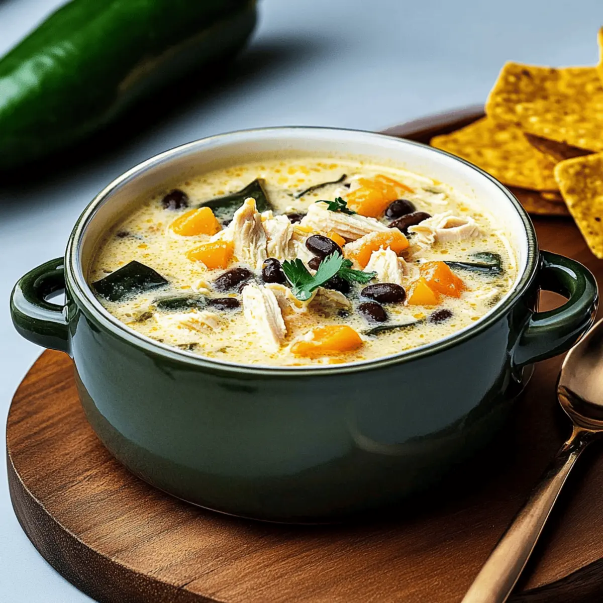 Easy Creamy Chicken Soup with Poblanos and Black Beans Recipe