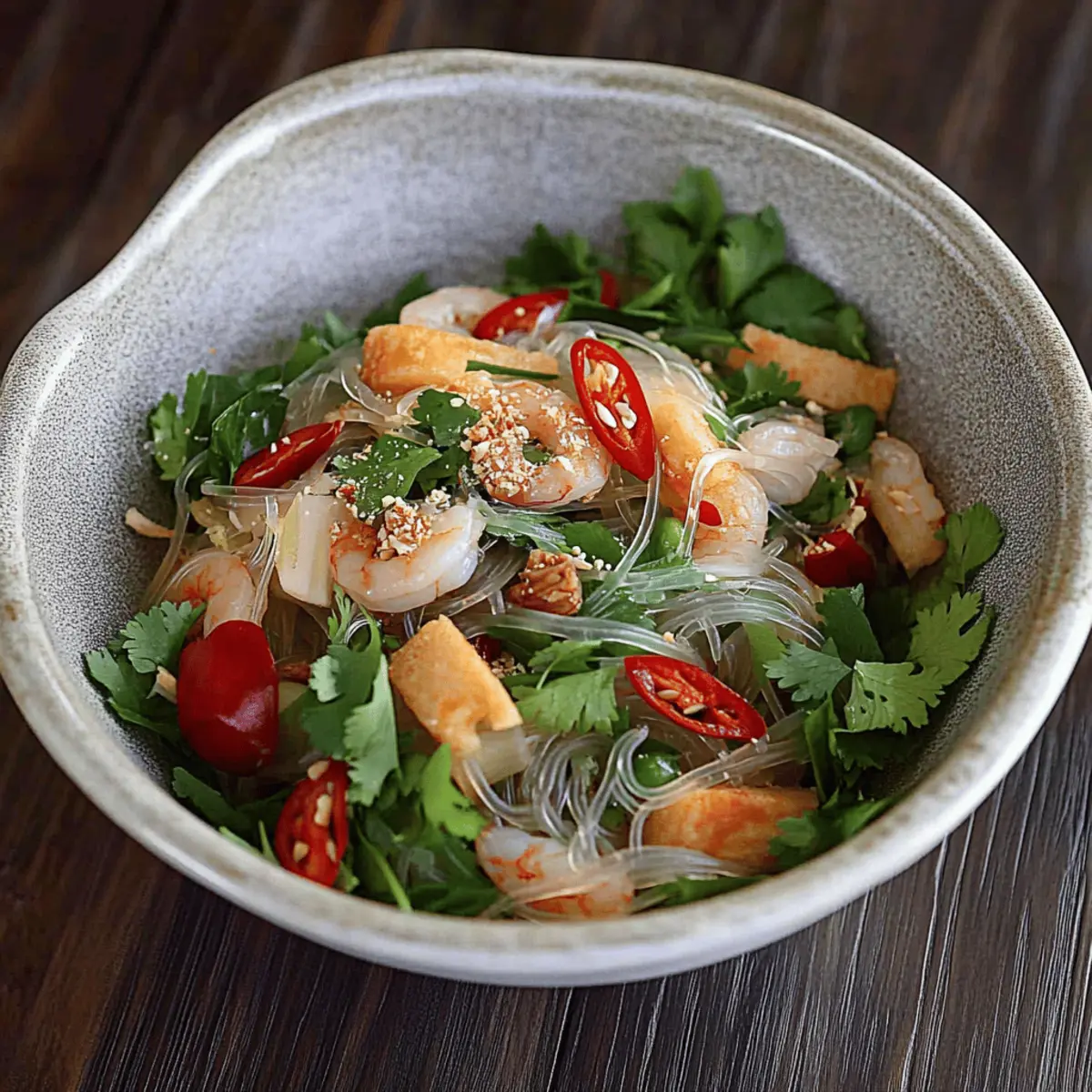 Delicious Thai Glass Noodle Salad with Sausages and Shrimps