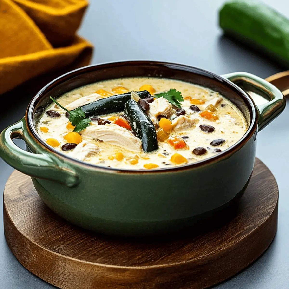 Easy Creamy Chicken Soup with Poblanos and Black Beans