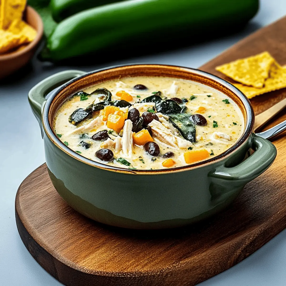 Easy Creamy Chicken Soup with Poblanos and Black Beans Recipe