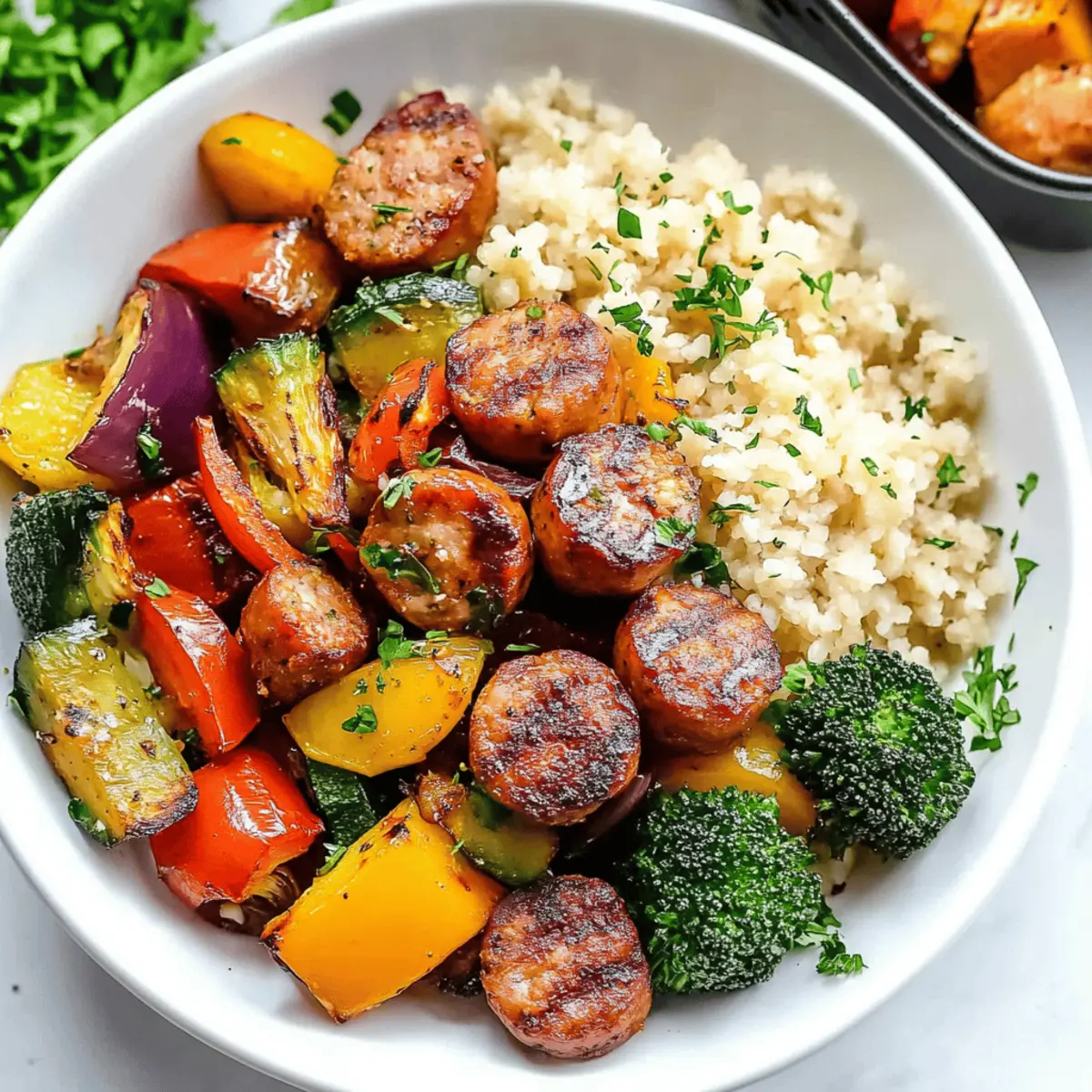 10 Minute Air Fryer Chicken Sausage and Veggies