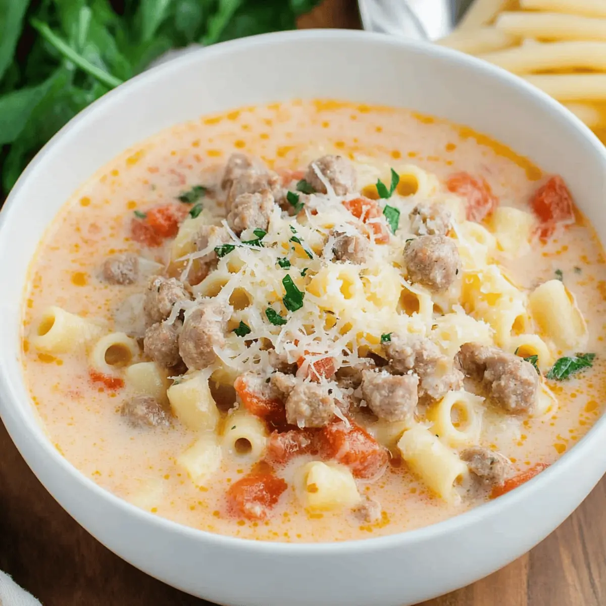 Creamy Parmesan Italian Sausage Ditalini Soup Recipe in 25 Minutes
