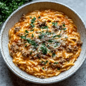 Delicious Ground Beef Orzo with Tomato Cream Sauce