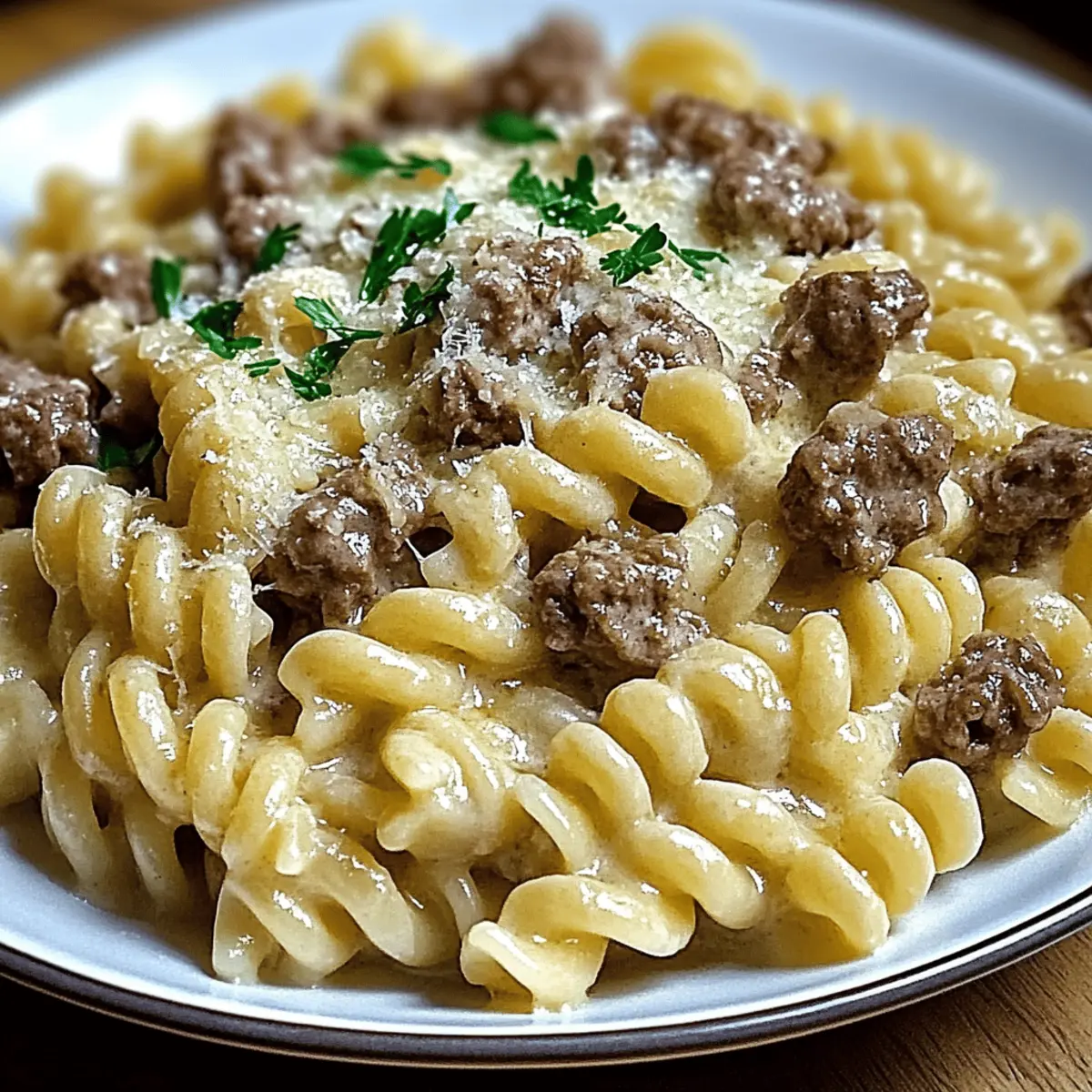 Creamy Garlic Parmesan Rotini with Tender Beef Recipe Delight