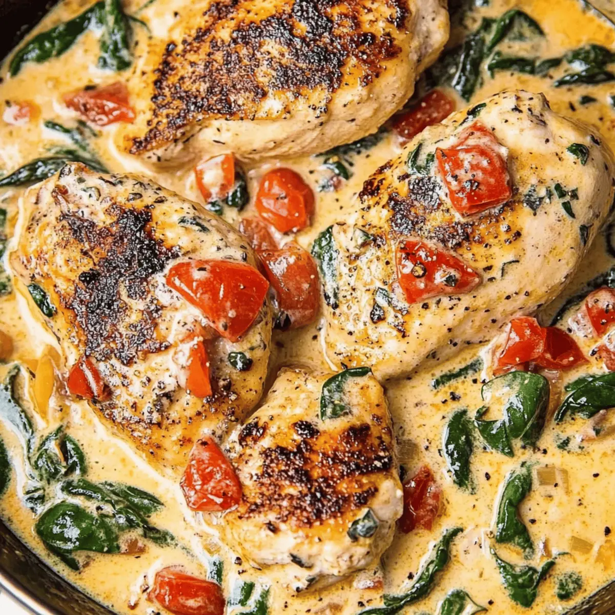 Creamy Tuscan Chicken Recipe with Spinach and Cherry Tomatoes