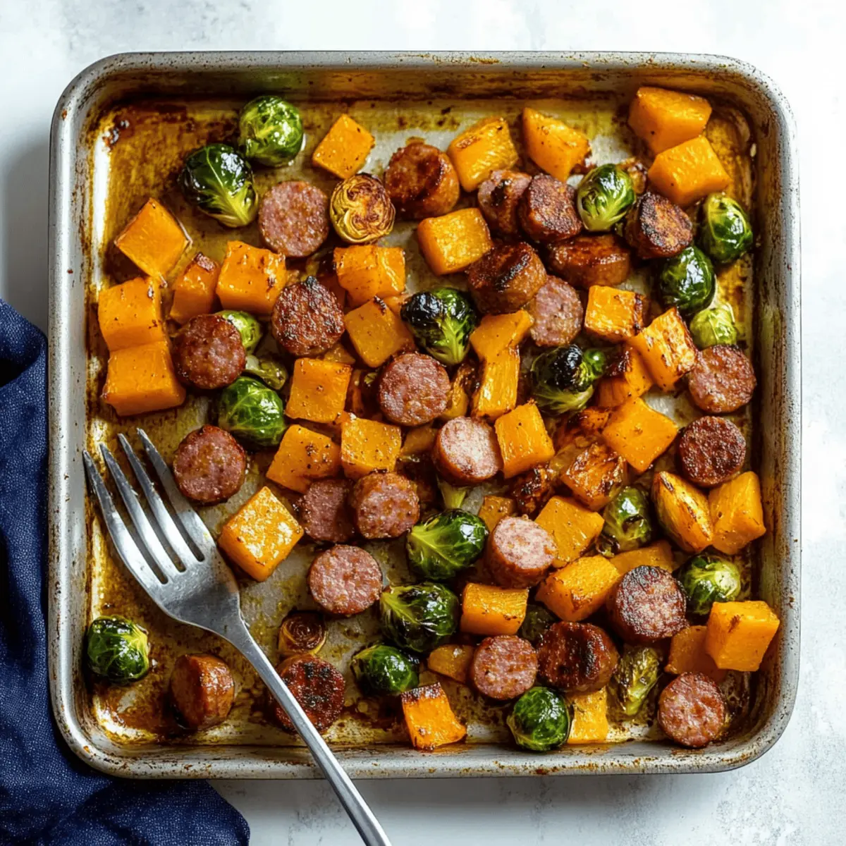 Sausage and Veggies Skillet with Butternut Squash and Brussels Sprouts Recipe