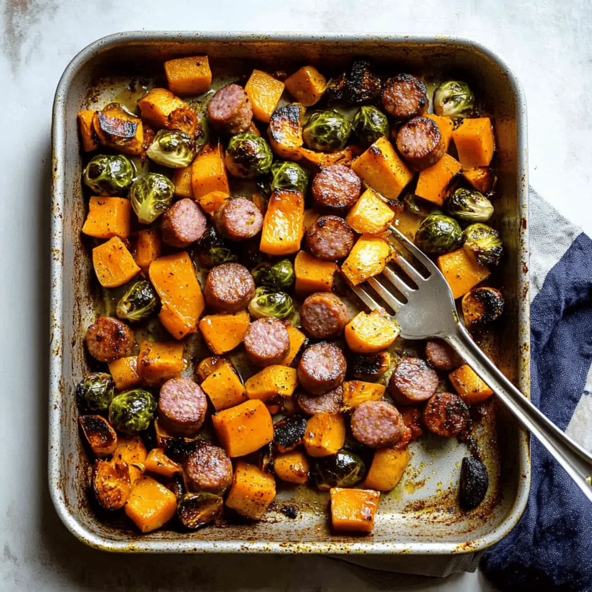 Sausage and Veggies Skillet with Butternut Squash and Brussels Sprouts Recipe