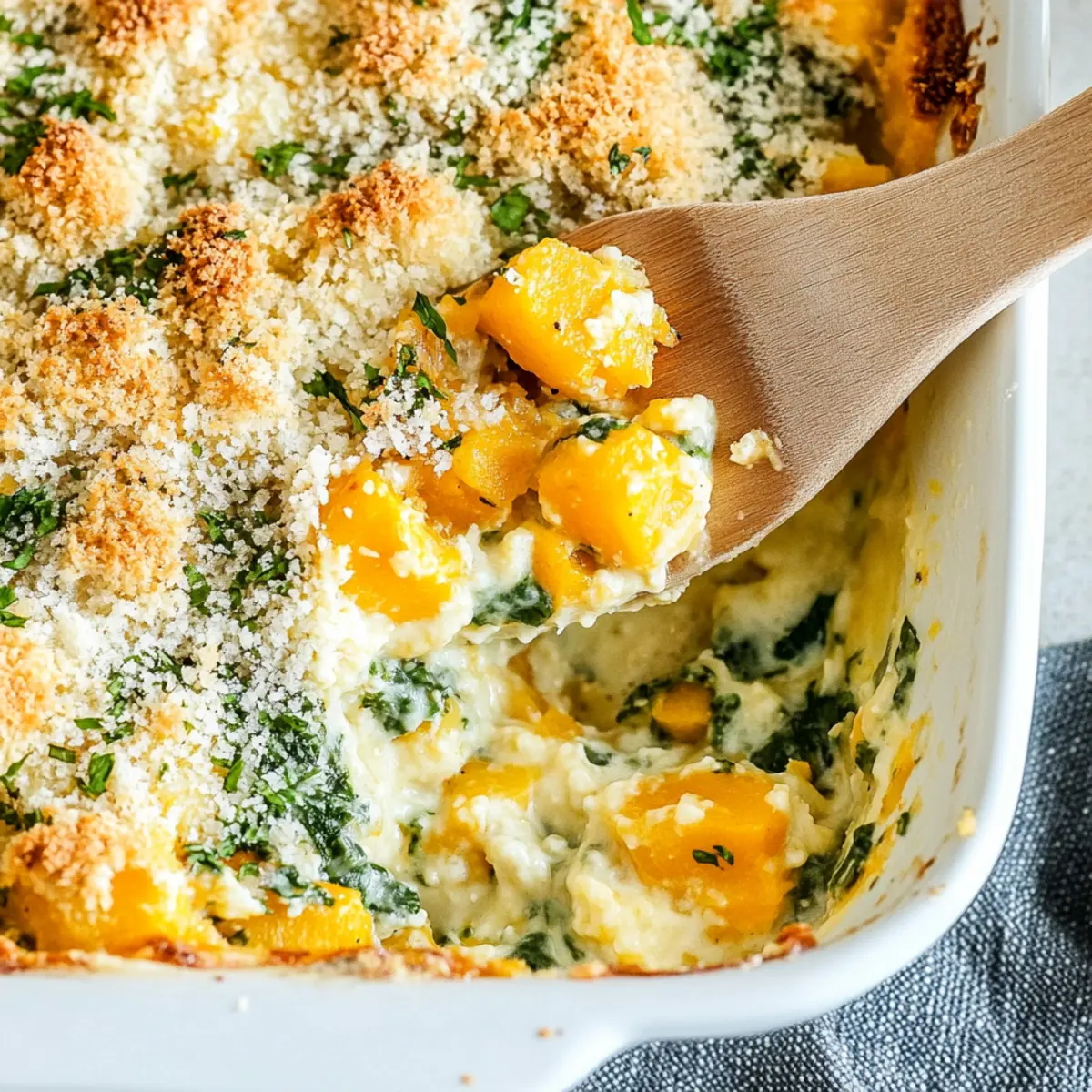 Creamy Butternut Squash Casserole with Spinach and Cheese