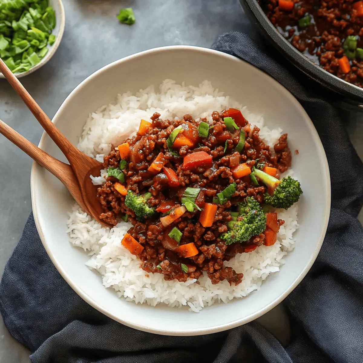 Spicy Ground Beef Stir-Fry Bowl with Garlic Veggies & Rice Recipe