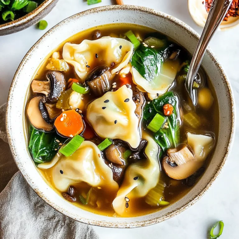 Hearty Potsticker Soup with Mushrooms & Bok Choy