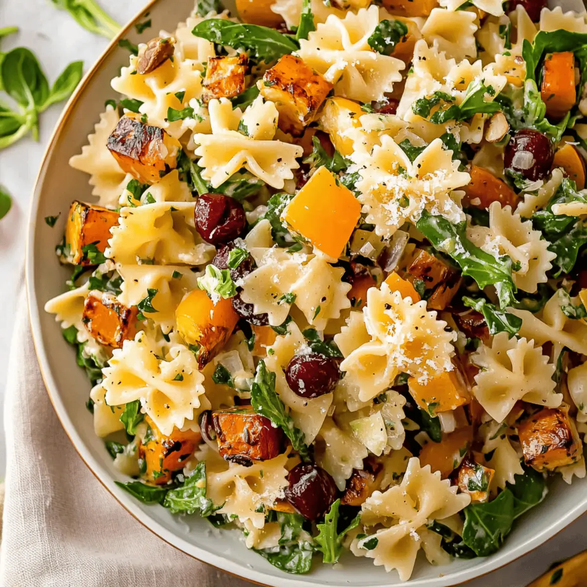 Delicious Fall Pasta Salad with Sweet Potatoes and Goat Cheese
