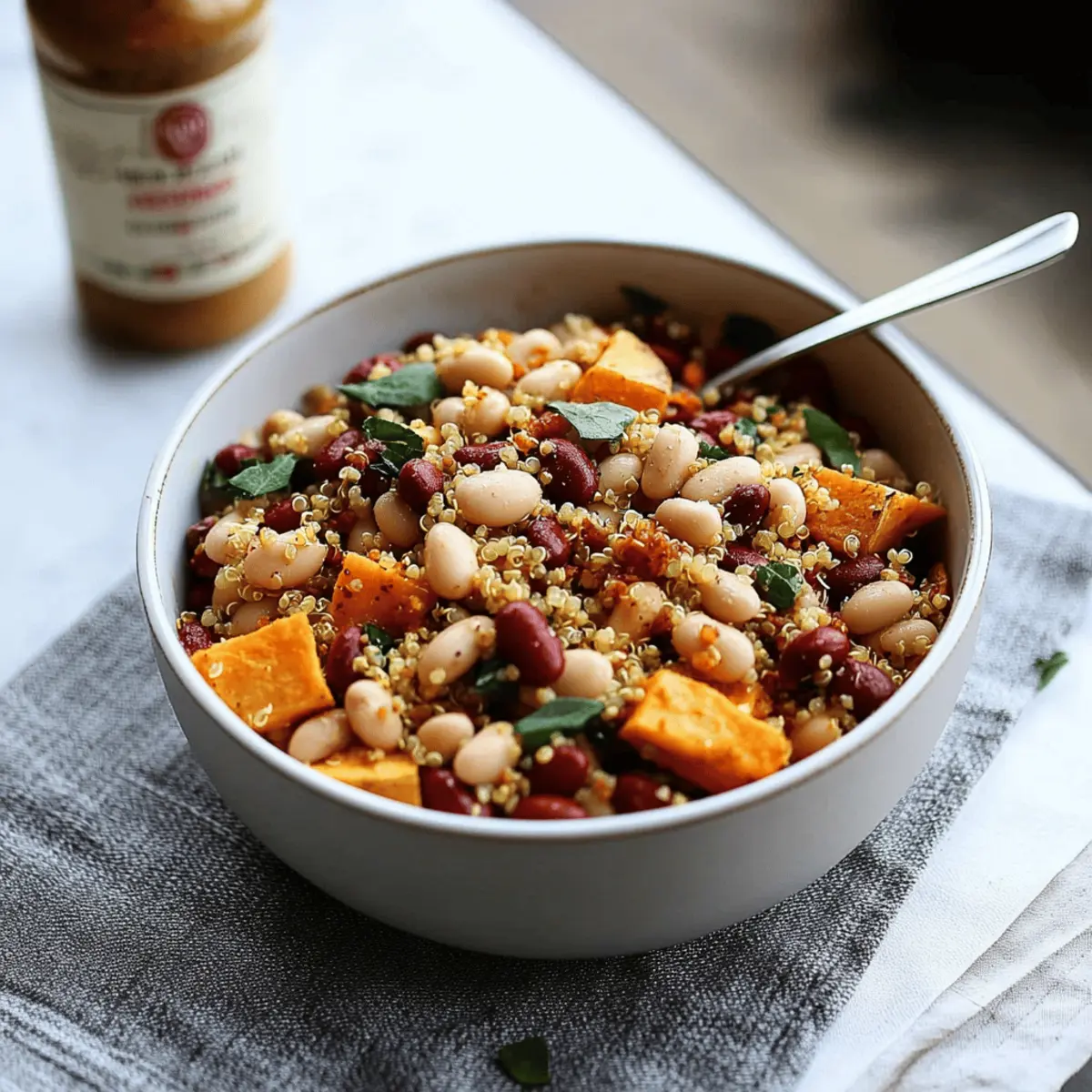 Warm Sweet Potato White Bean Salad with Crispy Quinoa