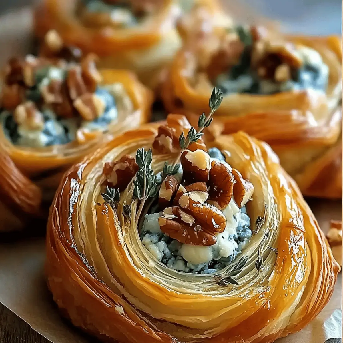 Blue Cheese Walnut Thyme Puff Pastry Twirl Recipe for Delightful Appetizers