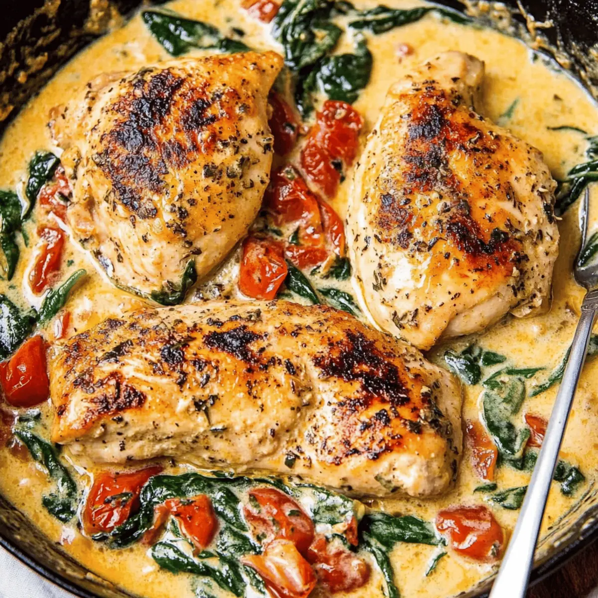 Creamy Tuscan Chicken Recipe with Spinach and Cherry Tomatoes