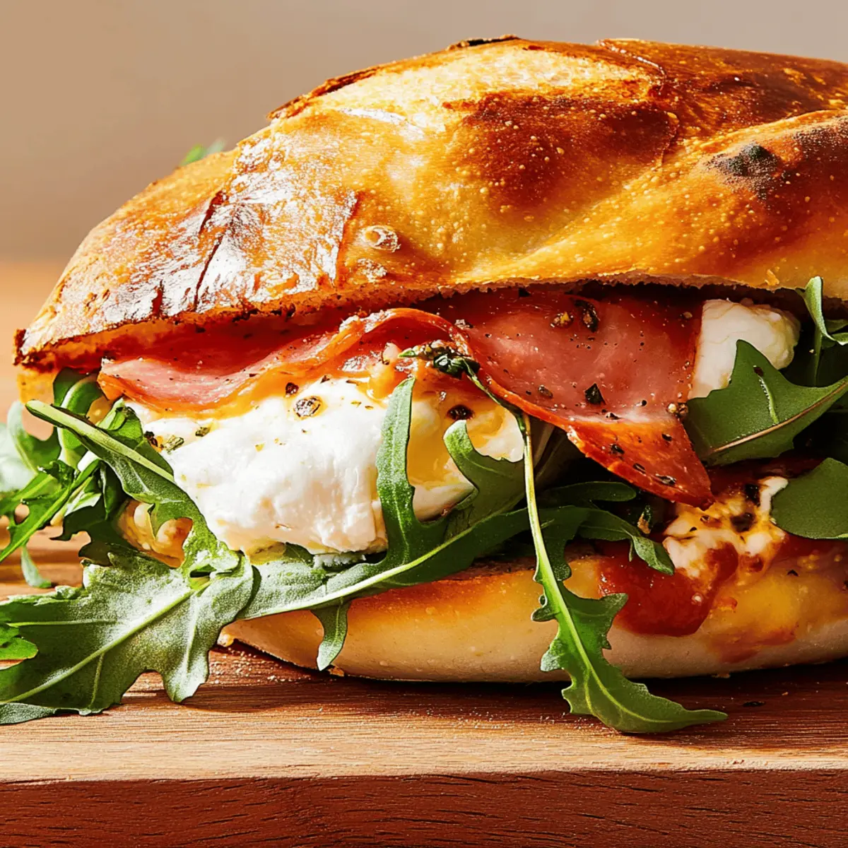 Delicious Burrata Pizza Sandwich Recipe with Prosciutto and Arugula