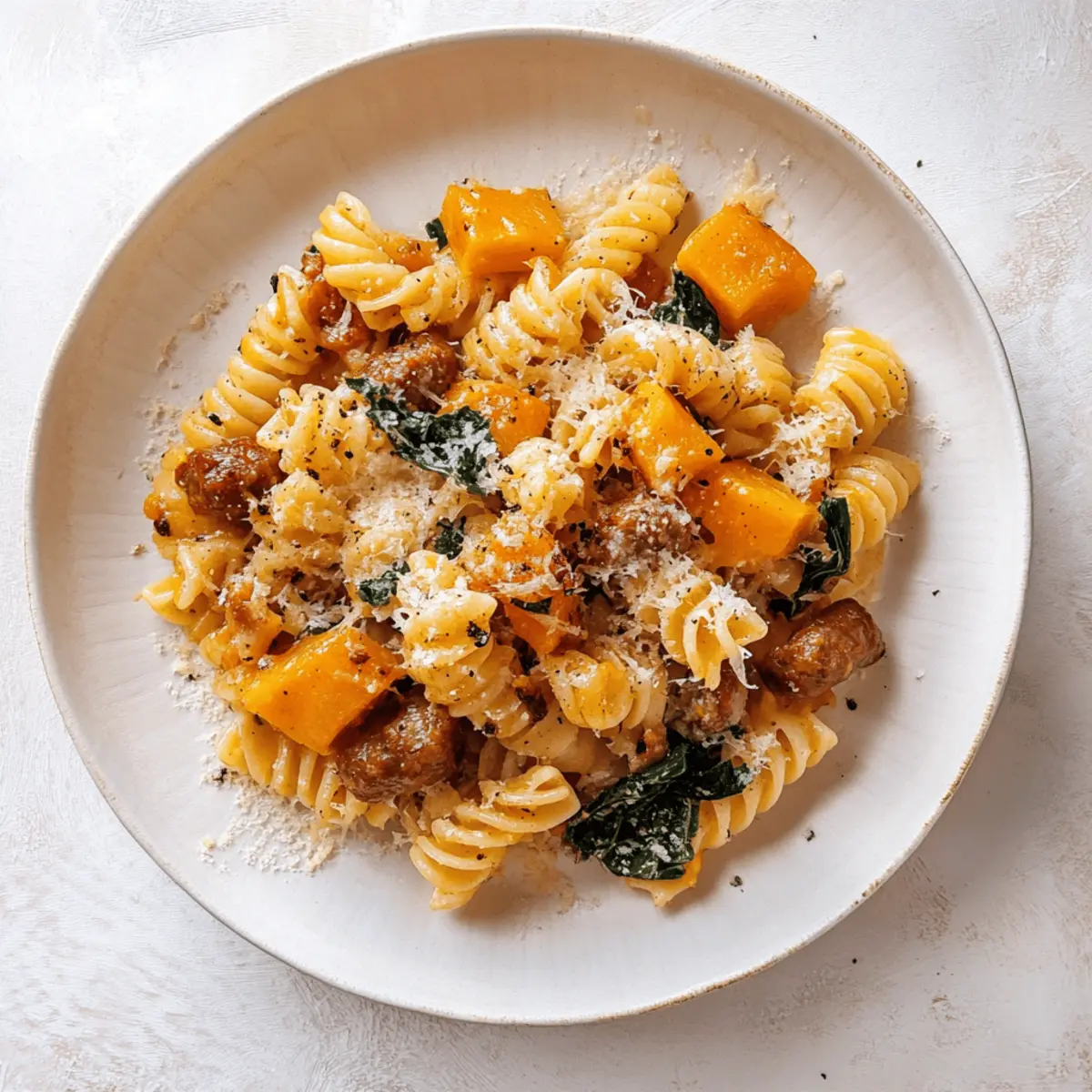 Autumn Sausage Pasta with Squash and Spinach Recipe Delight