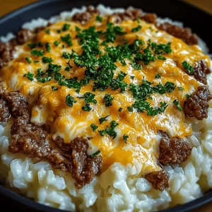 Garlic Butter Beef and Rice Skillet with Cheddar Parmesan Sauce