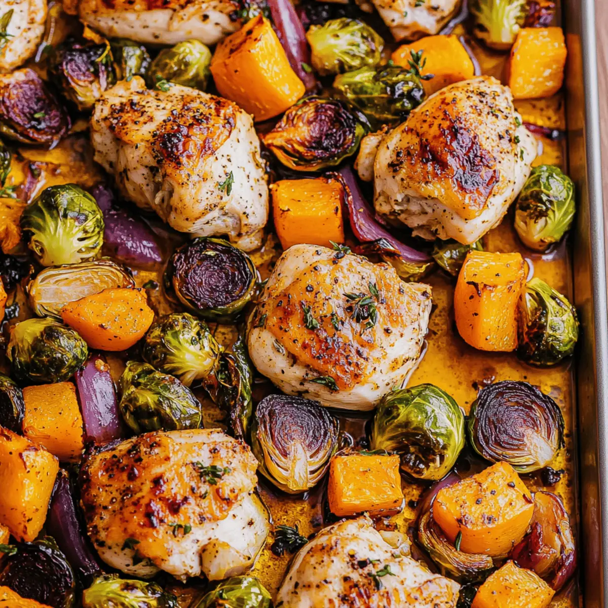 Sheet Pan Chicken with Maple Glazed Brussels Sprouts & Squash