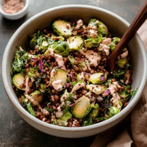 Warm Brussels Sprout Salad with Lentils