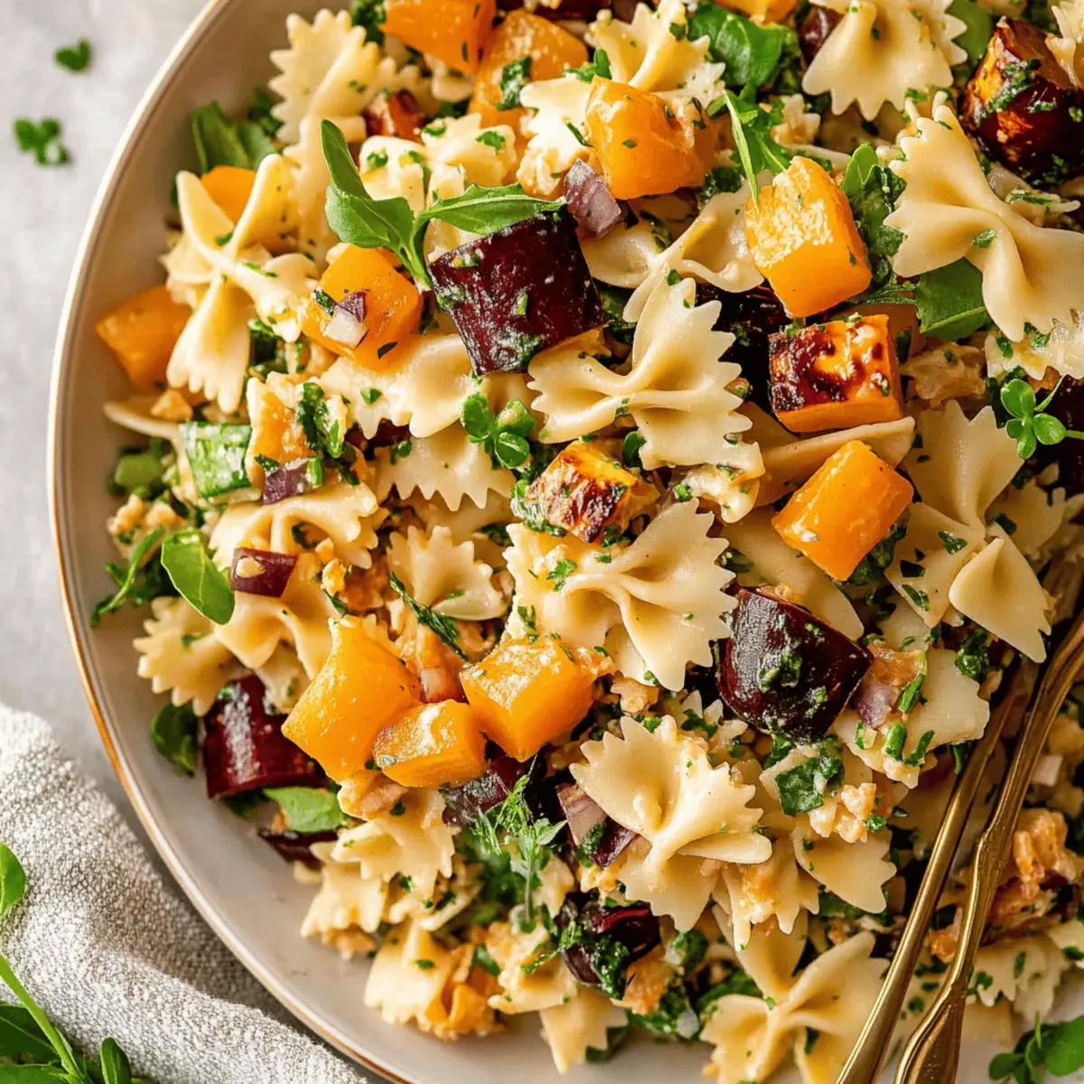 Delicious Fall Pasta Salad with Sweet Potatoes and Goat Cheese