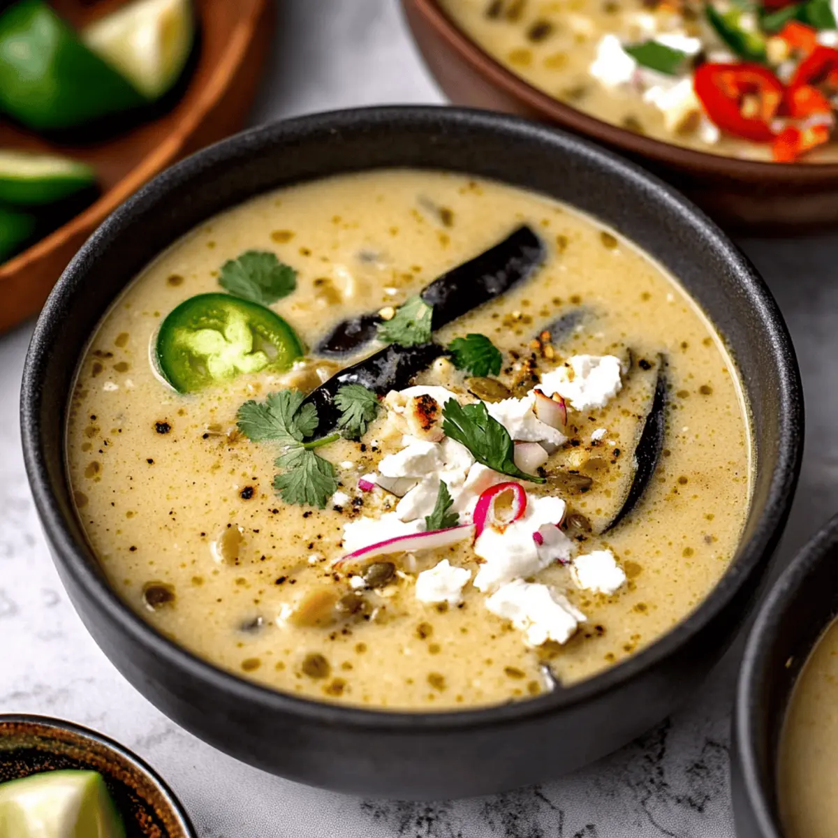 Cozy Roasted Poblano Soup with Chicken and Cheddar Cheese