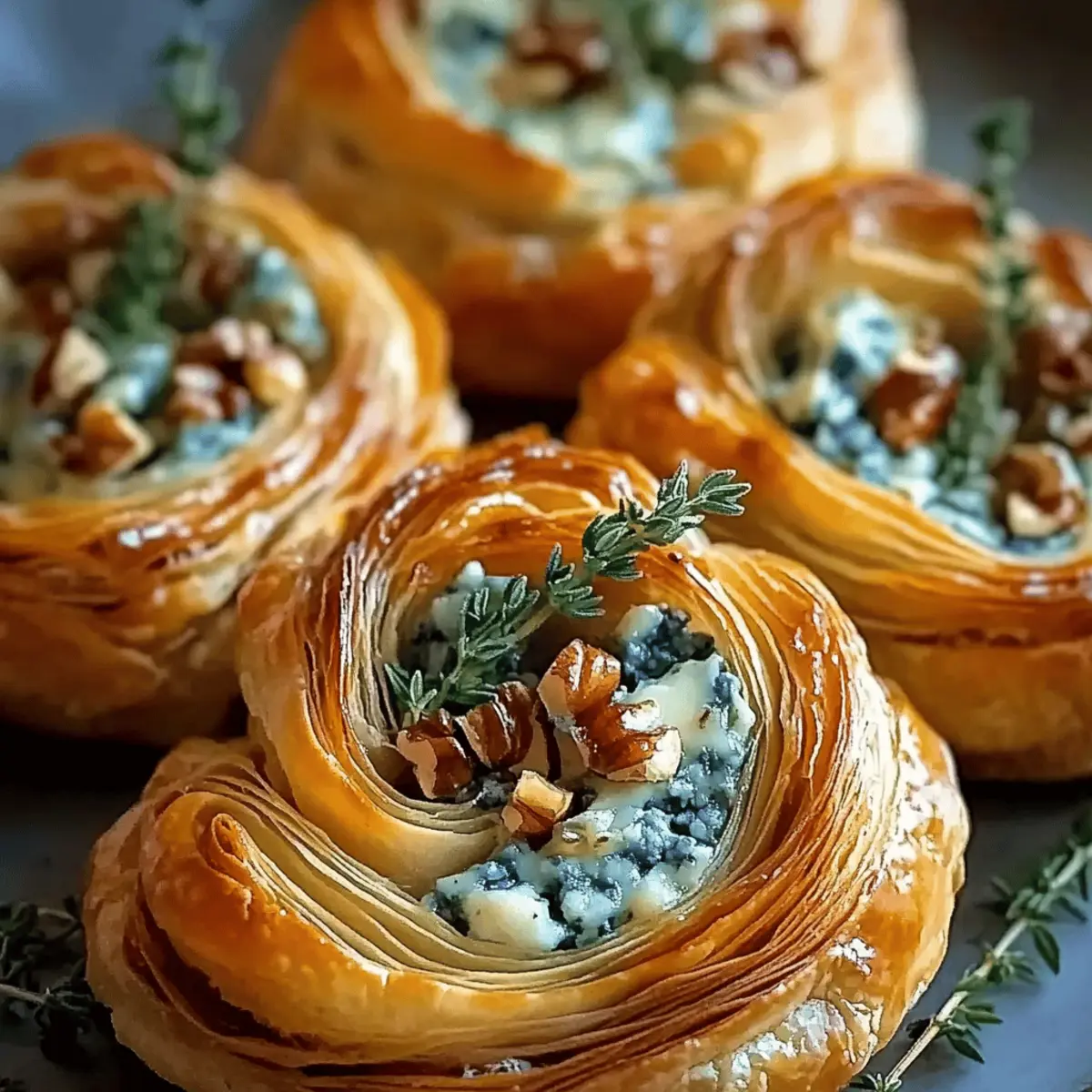 Blue Cheese Walnut Thyme Puff Pastry Twirl Recipe for Delightful Appetizers