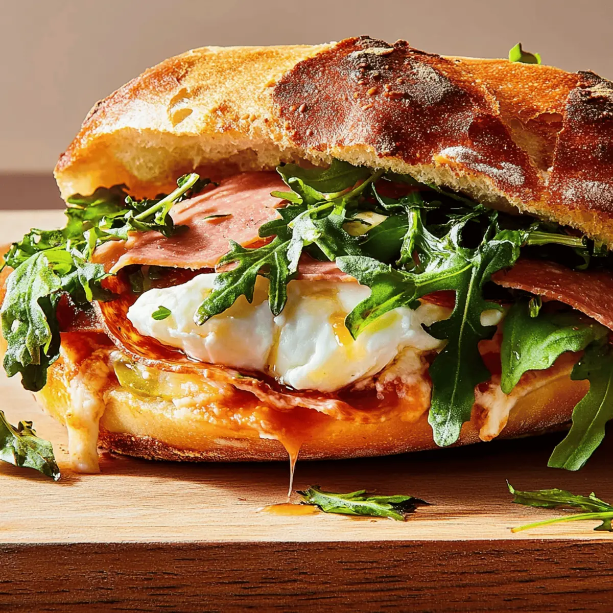 Delicious Burrata Pizza Sandwich Recipe with Prosciutto and Arugula