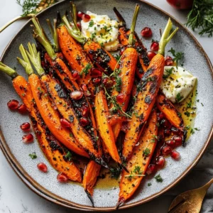 Honey Roasted Rainbow Carrots with Burrata and Pomegranate