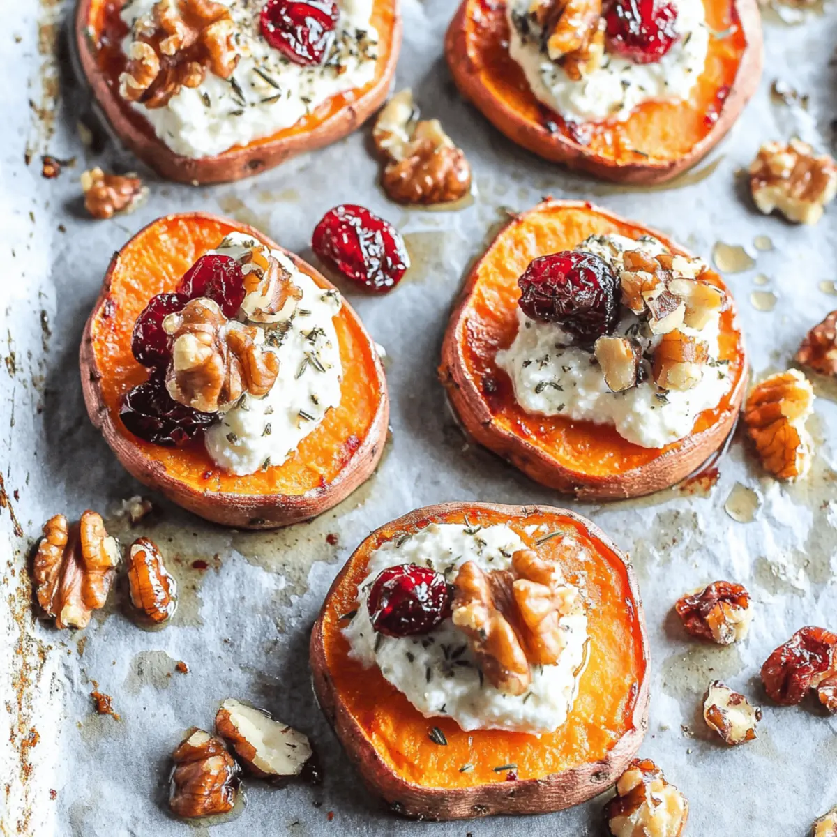 Roasted Sweet Potato Rounds with Herbed Ricotta and Walnuts