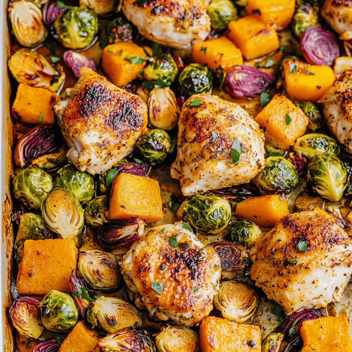 Sheet Pan Chicken, Brussels Sprouts & Butternut Squash