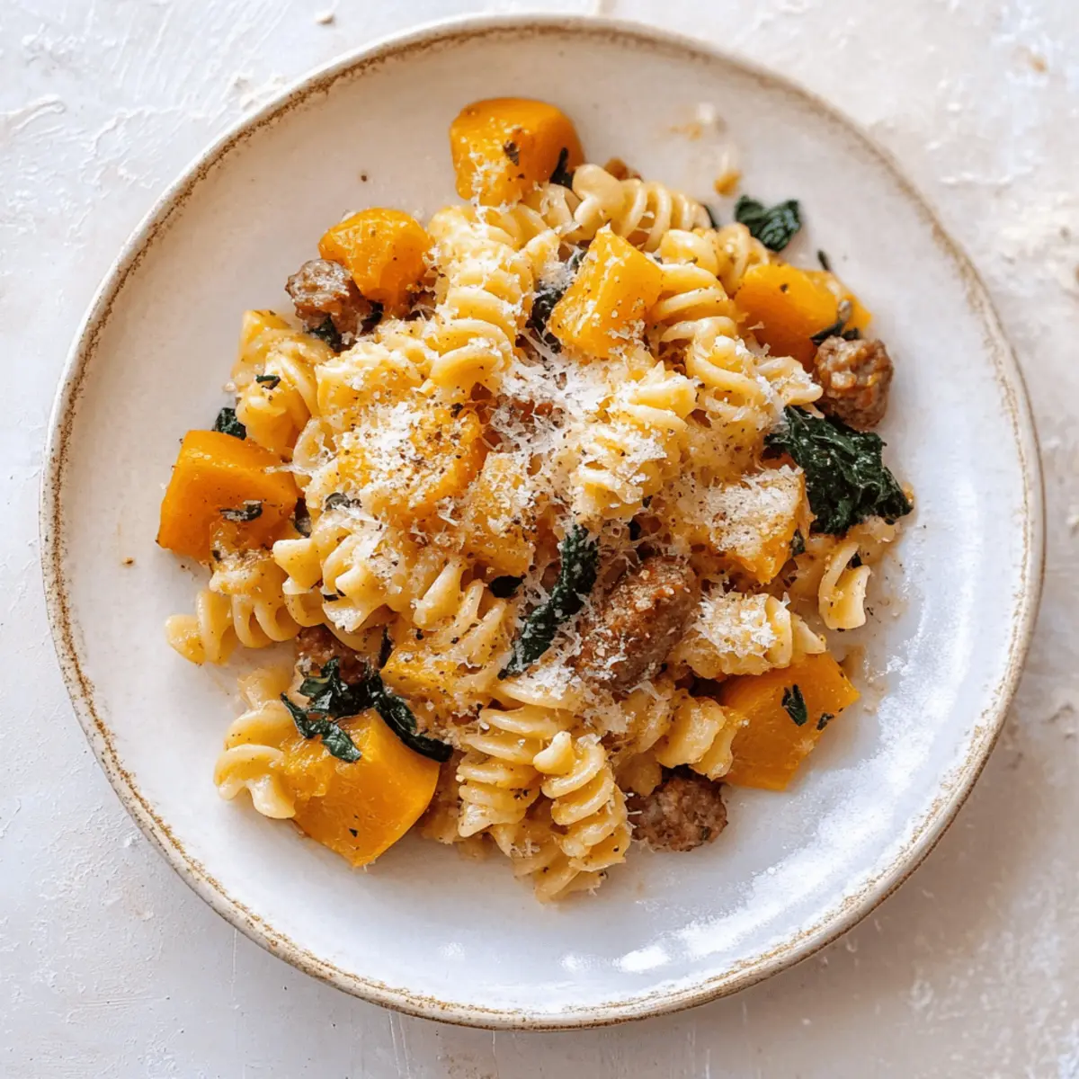 Autumn Sausage Pasta with Squash and Spinach Recipe Delight