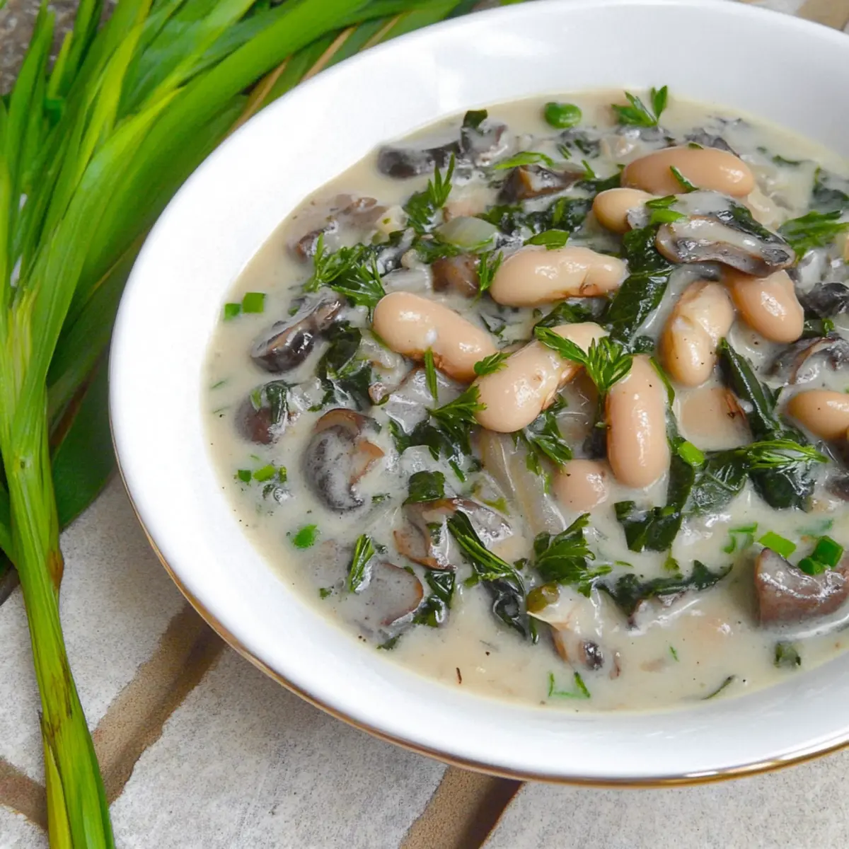 Delicious Creamy Butter Beans and Mushrooms with Spring Greens