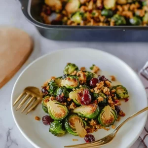 Orange Maple Glazed Brussels Sprouts with Cranberries