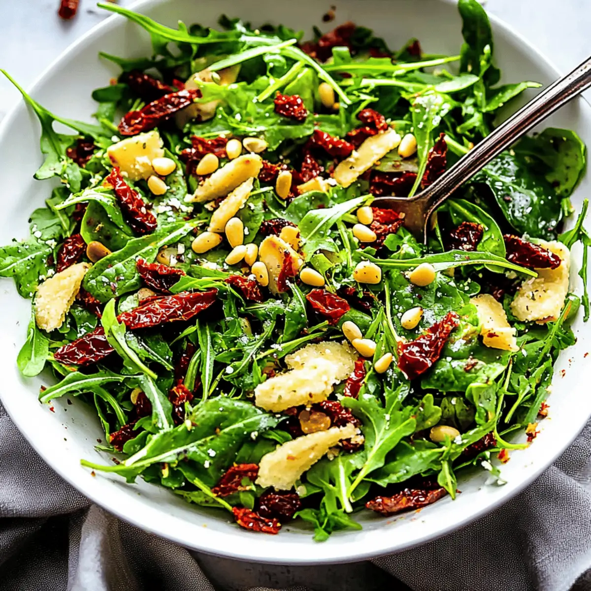 Italian Salad with Spinach, Arugula, Sun-Dried Tomatoes & Pine Nuts